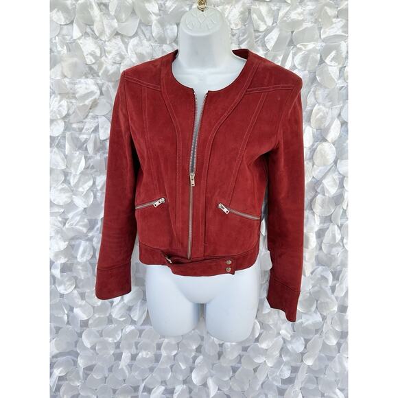 IRO Merlot RED LAMBSKIN Suede JACKET BIKER SIZE 36 US 2 RETAIL $1100.00 - Picture 2 of 13